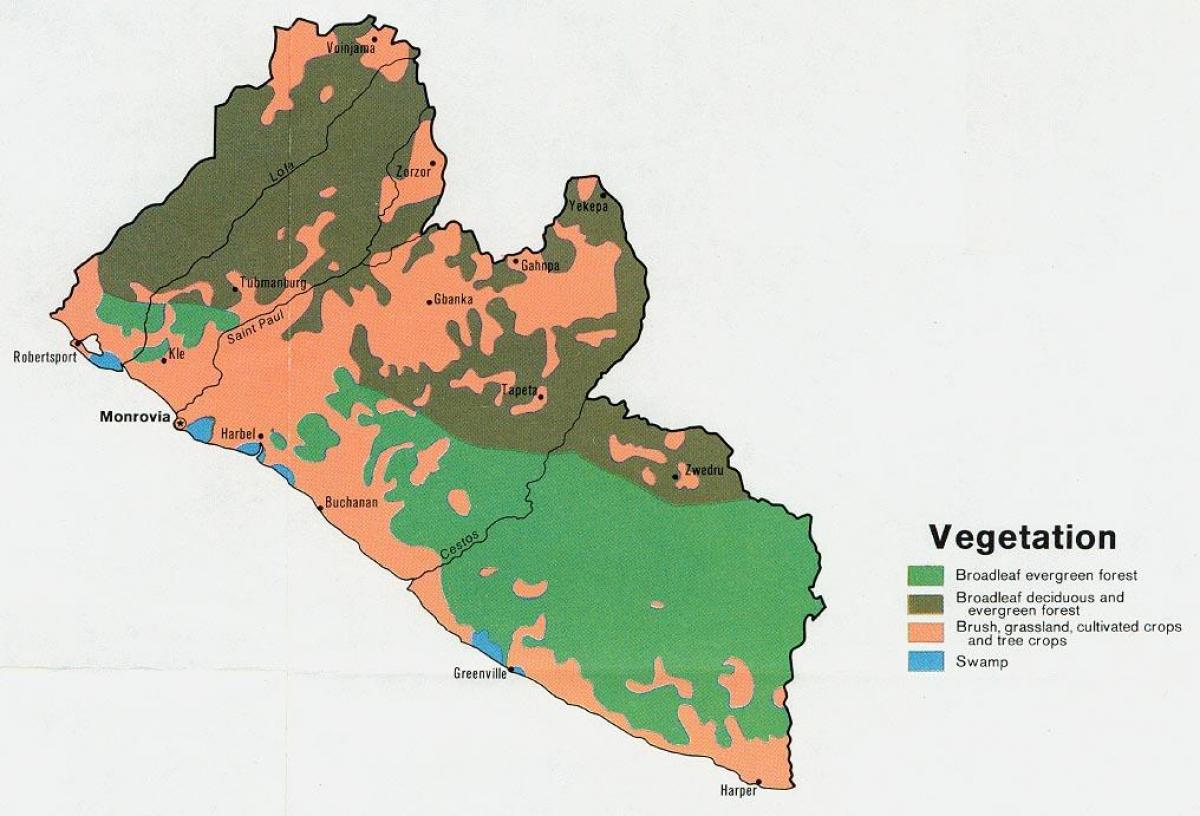 mappa della mappa della vegetazione della Liberia