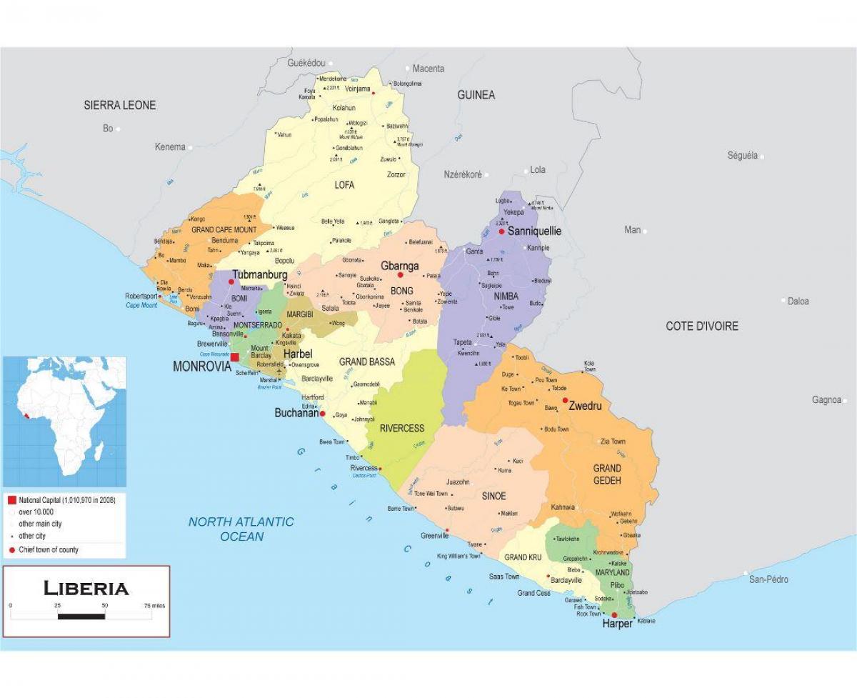 mappa di disegnare la mappa politica della Liberia
