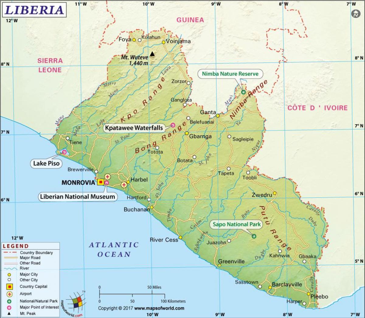 mappa della Liberia