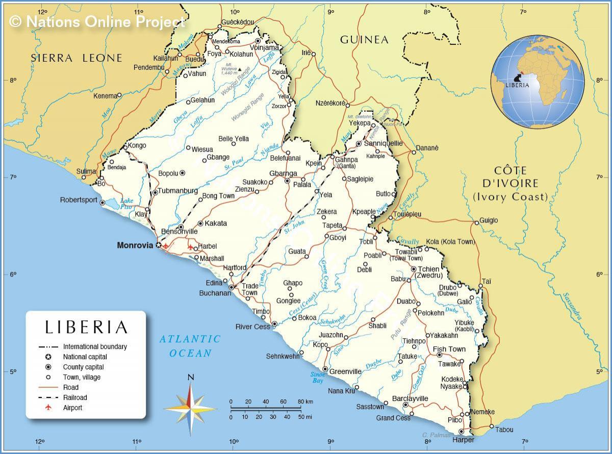 mappa della Liberia africa occidentale