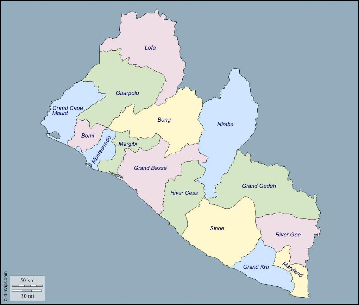 mappa delle contee della Liberia