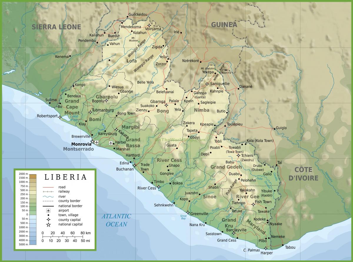 disegnare la mappa fisica della Liberia
