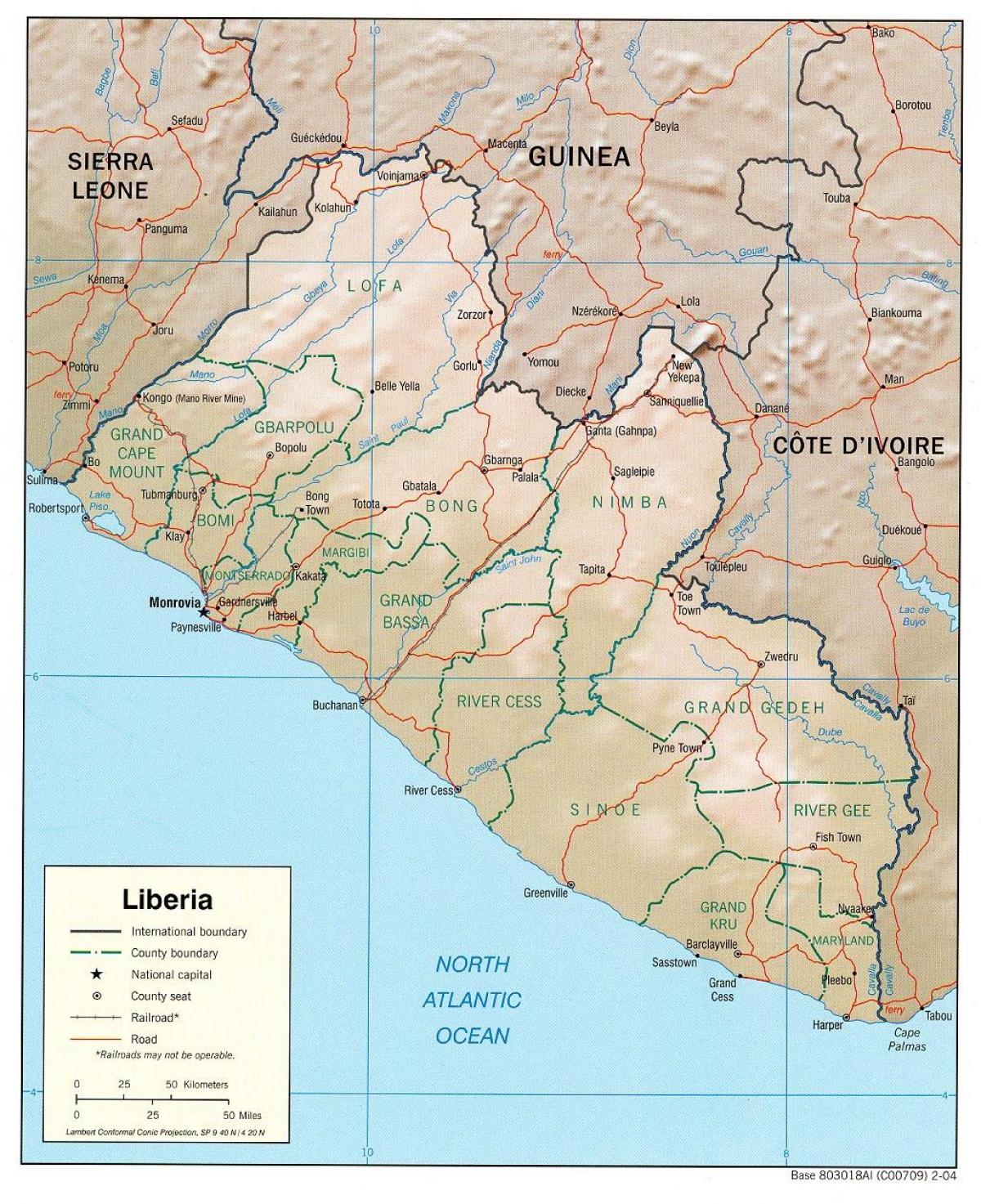 mappa di mappa geografica della Liberia