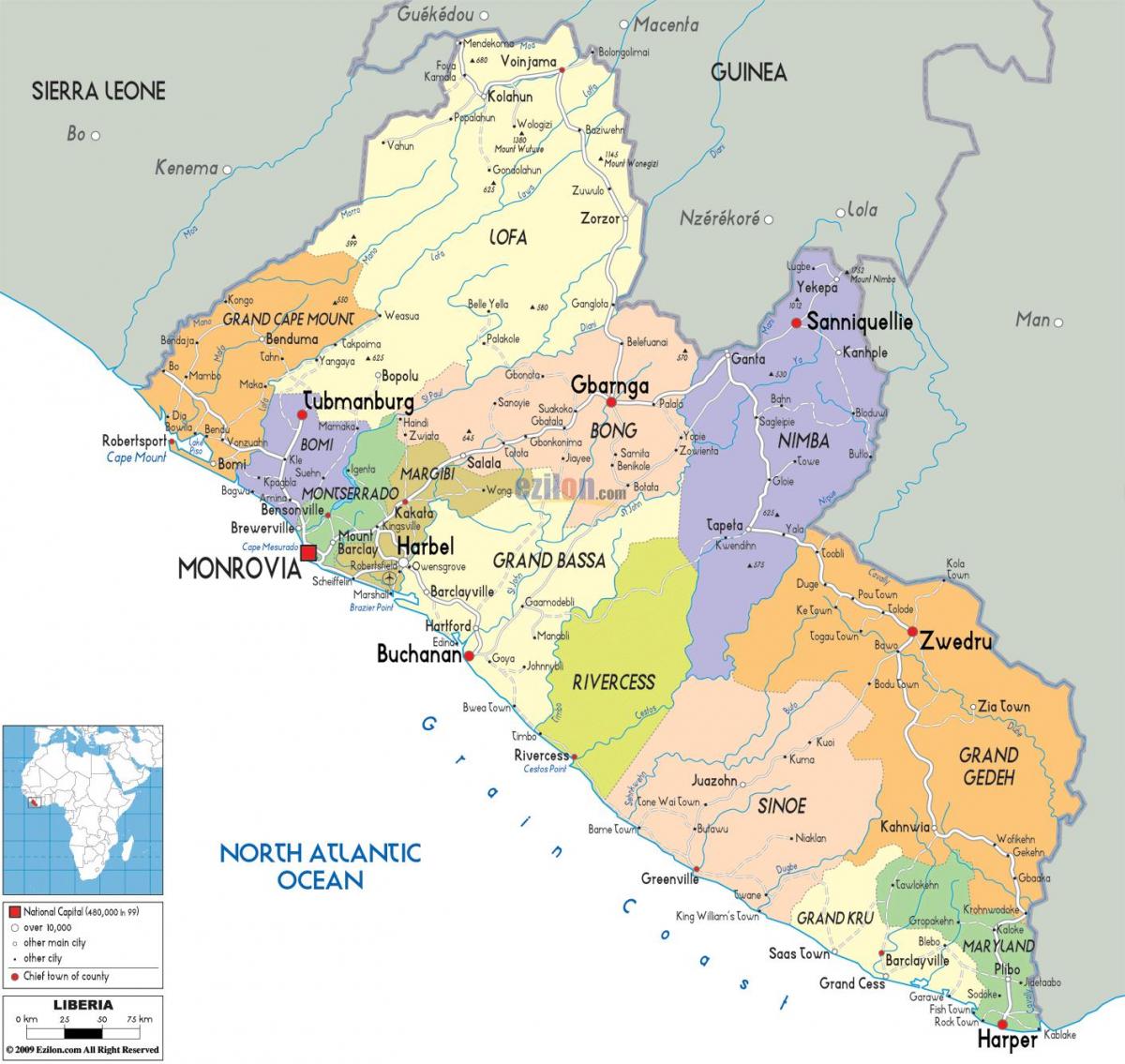 la mappa politica della Liberia