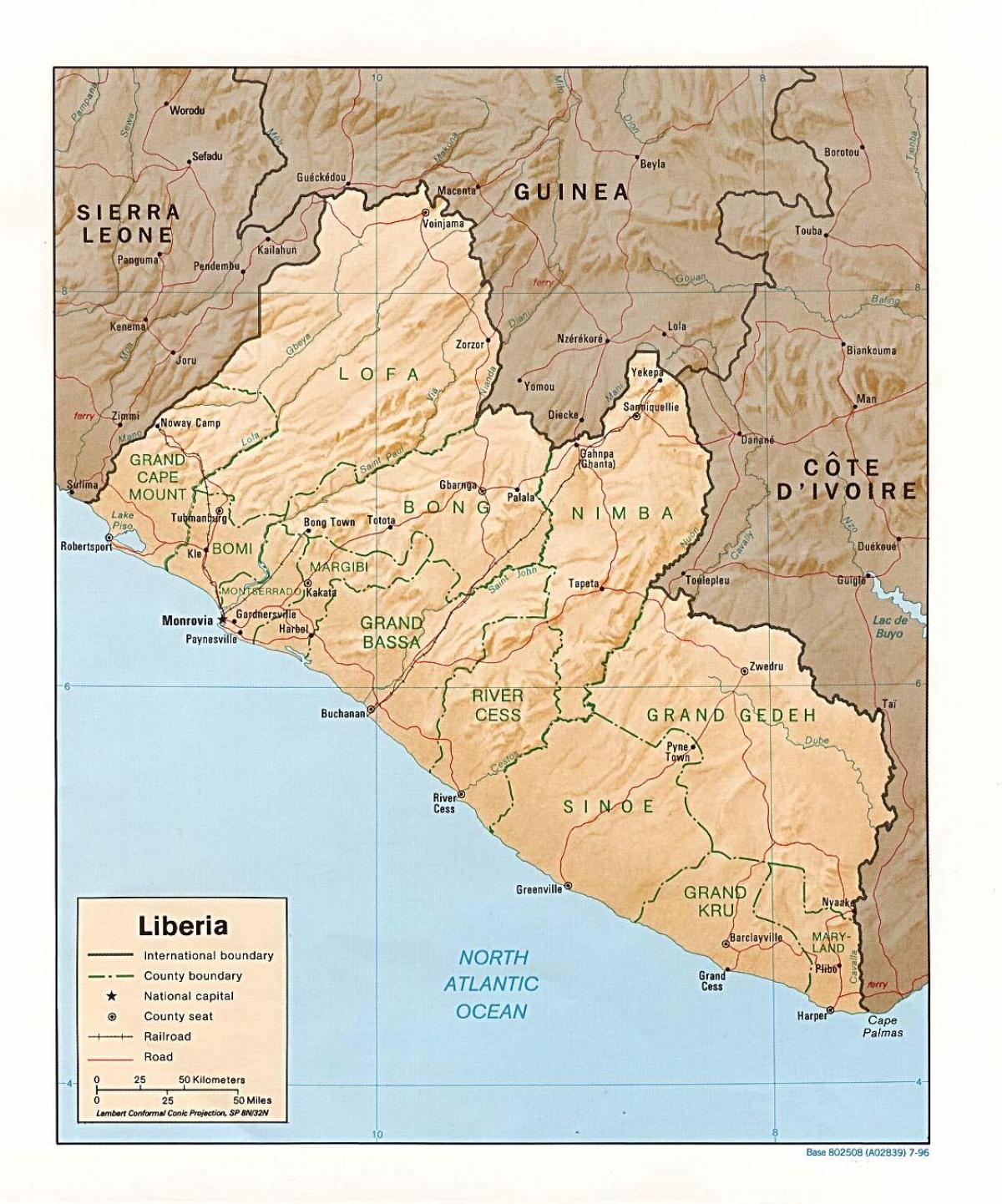 disegnare la mappa sollievo della Liberia