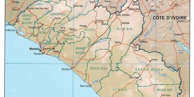 Mappa di mappa geografica della Liberia